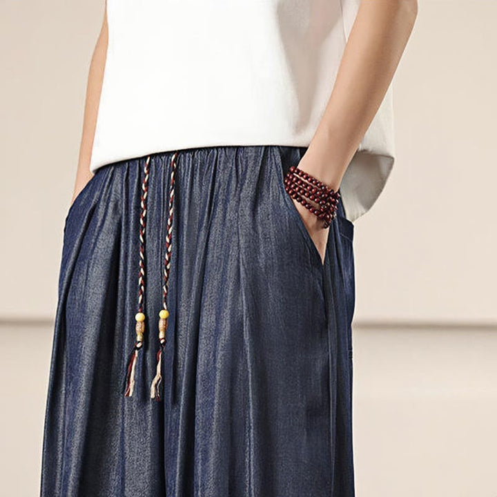 Buddha Stones春 ソリッドカラー ドローストリング メンズ ワイドレッグパンツ ポケット付き - image 41