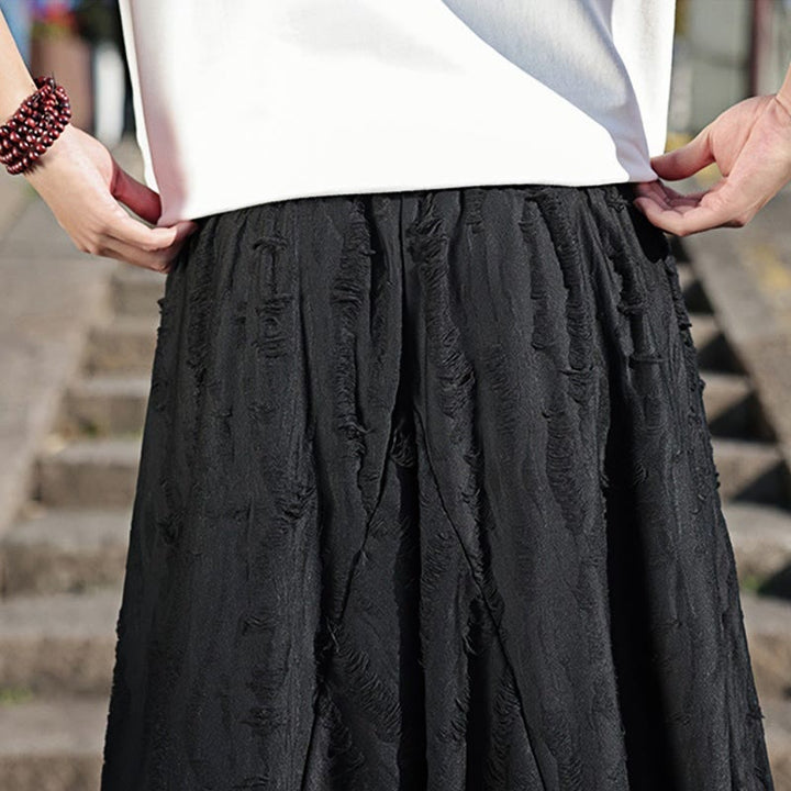 Buddha Stones無地 ホールデザイン ドローストリング コットン メンズ ワイドレッグパンツ ポケット付き - image 20