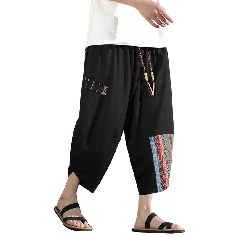 Buddha Stonesボヘミアン パッチワーク柄 コットン ドローストリング メンズ ワイドレッグパンツ ポケット付き - image 13