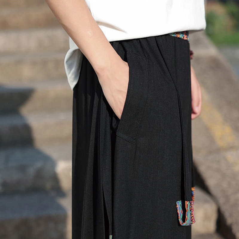 Buddha Stones夏 エスニック 7-8丈 クロップド丈 コットン メンズ ワイドレッグパンツ ポケット付き - image 10