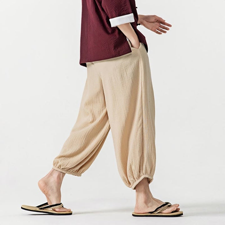 Buddha Stonesソフト無地ドローストリングコットンメンズパンツ ポケット付き - image 3