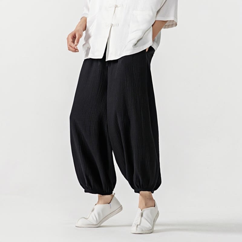 Buddha Stonesソフト無地ドローストリングコットンメンズパンツ ポケット付き - image 14