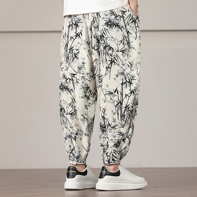 Buddha Stones竹の葉柄 ドローストリング メンズ ハーレムパンツ ポケット付き - image 5