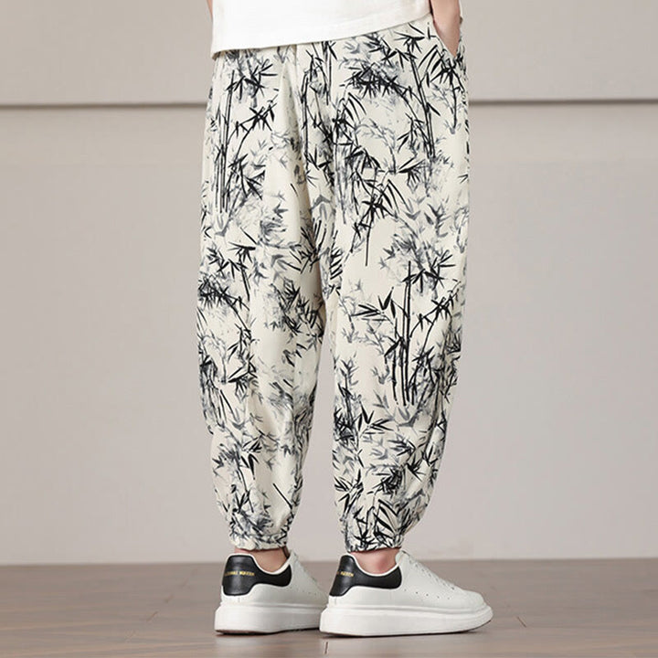 Buddha Stones竹の葉柄 ドローストリング メンズ ハーレムパンツ ポケット付き - image 5