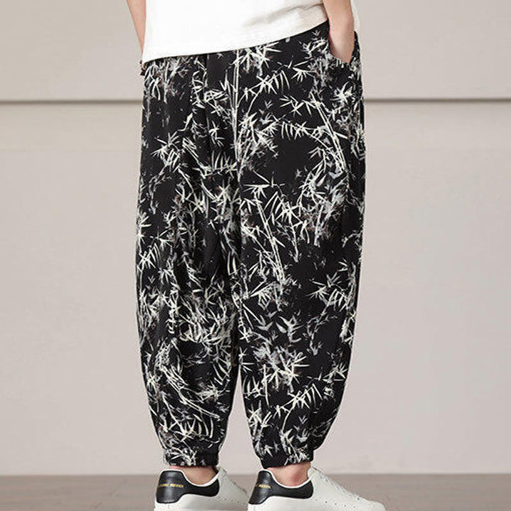 Buddha Stones竹の葉柄 ドローストリング メンズ ハーレムパンツ ポケット付き - image 13