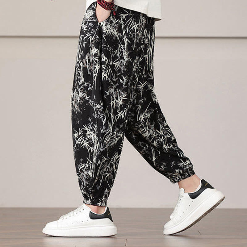 Buddha Stones竹の葉柄 ドローストリング メンズ ハーレムパンツ ポケット付き - image 14