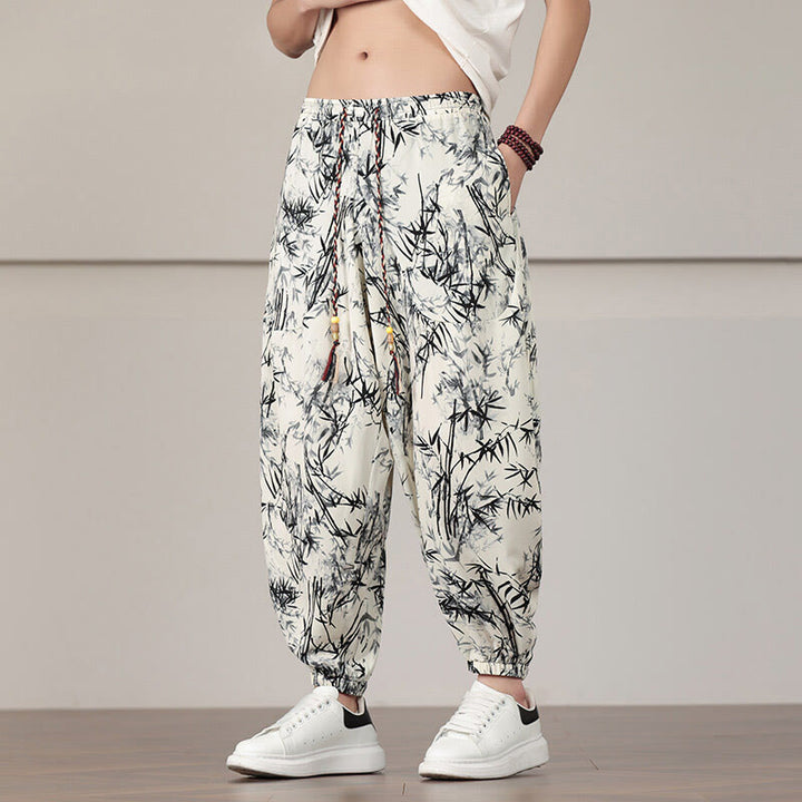 Buddha Stones竹の葉柄 ドローストリング メンズ ハーレムパンツ ポケット付き - image 8