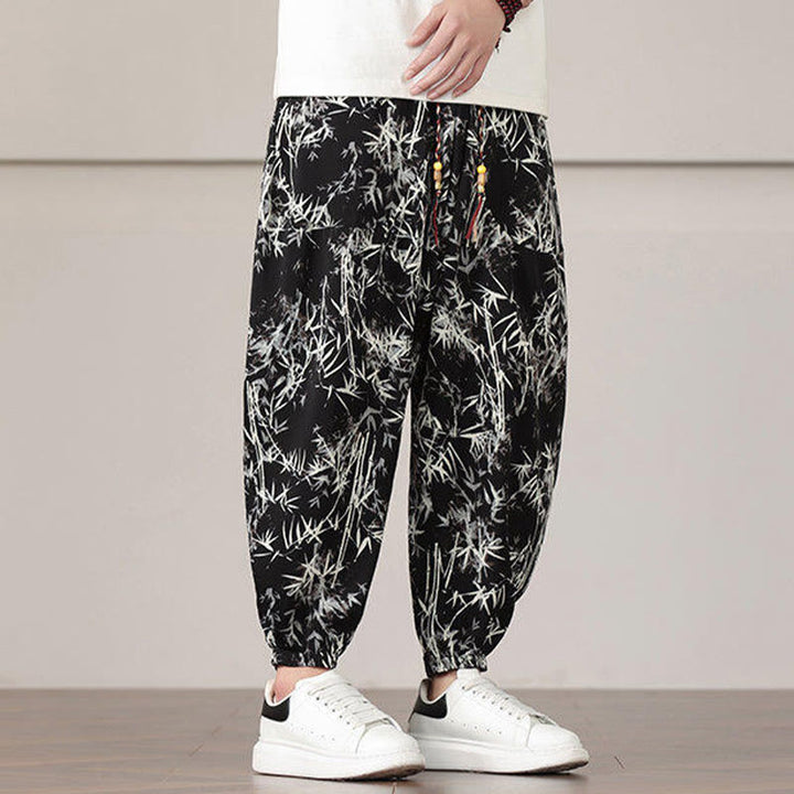 Buddha Stones竹の葉柄 ドローストリング メンズ ハーレムパンツ ポケット付き - image 18