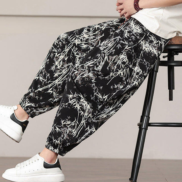 Buddha Stones竹の葉柄 ドローストリング メンズ ハーレムパンツ ポケット付き - image 19