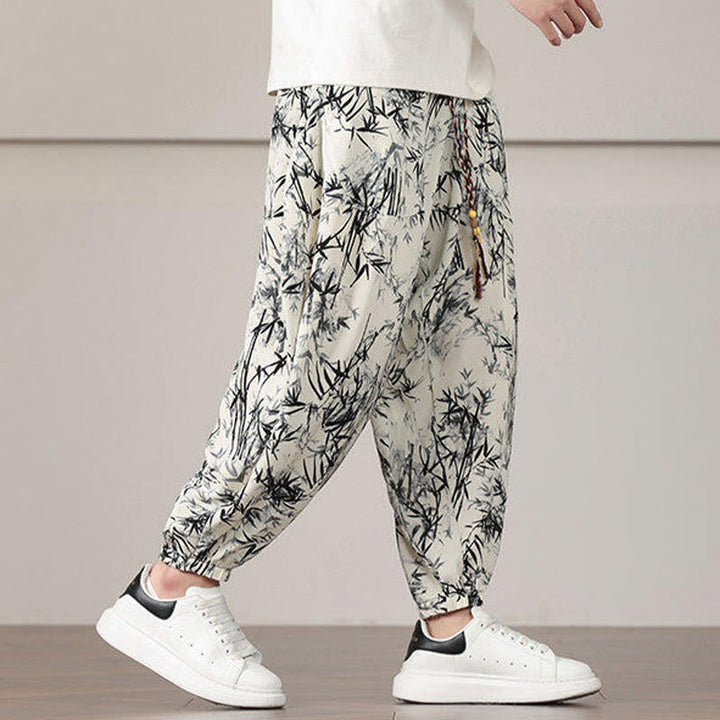 Buddha Stones竹の葉柄 ドローストリング メンズ ハーレムパンツ ポケット付き - image 7