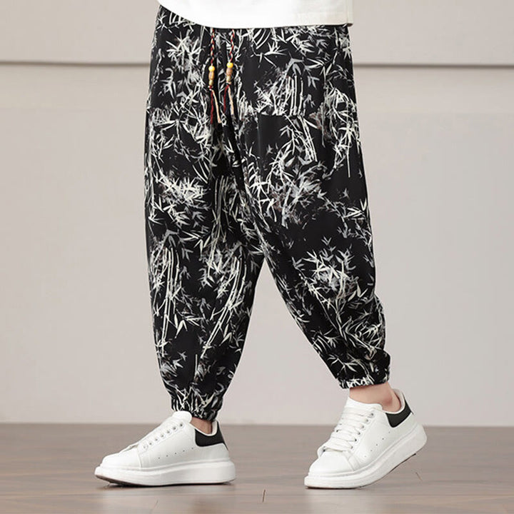 Buddha Stones竹の葉柄 ドローストリング メンズ ハーレムパンツ ポケット付き - image 17