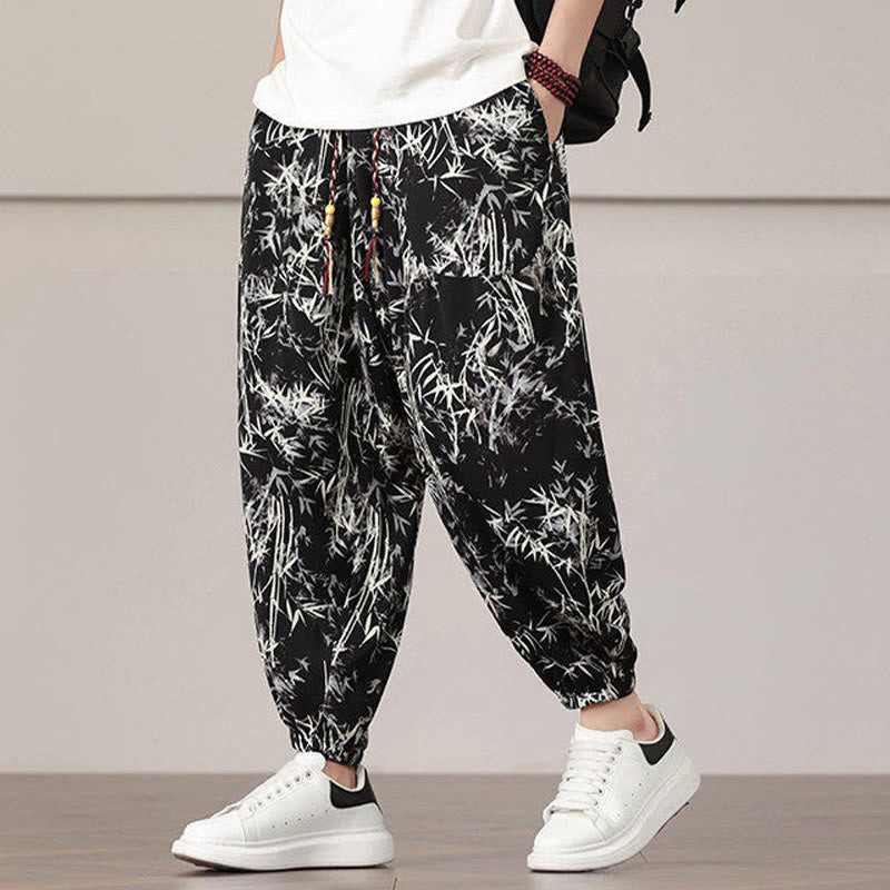 Buddha Stones竹の葉柄 ドローストリング メンズ ハーレムパンツ ポケット付き - image 15