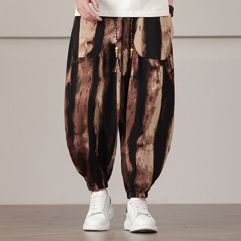 Buddha Stonesストライプ柄ドローストリングメンズハーレムパンツ（ポケット付き） - サドルブラウン - US/UK/AU46、 EU56 (5XL) - image 9
