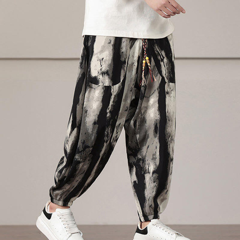 Buddha Stonesストライプ柄ドローストリングメンズハーレムパンツ（ポケット付き） - image 6