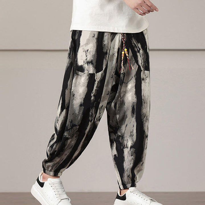 Buddha Stonesストライプ柄ドローストリングメンズハーレムパンツ（ポケット付き） - image 6