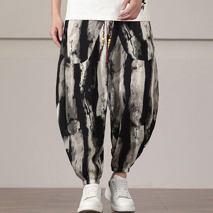 Buddha Stonesストライプ柄ドローストリングメンズハーレムパンツ（ポケット付き） - 黒 - US/UK/AU46、 EU56 (5XL) - image 0