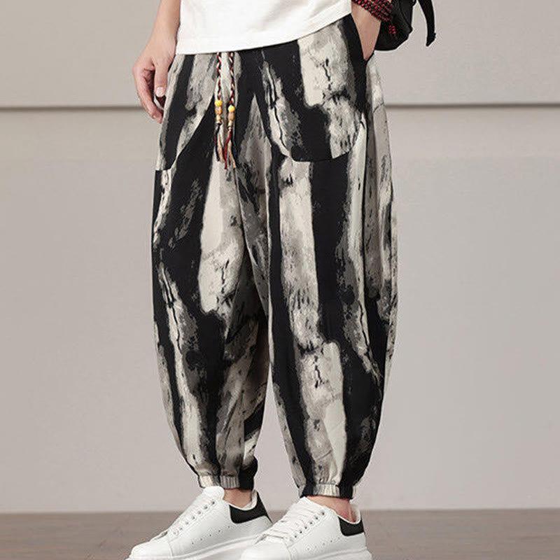 Buddha Stonesストライプ柄ドローストリングメンズハーレムパンツ（ポケット付き） - image 5