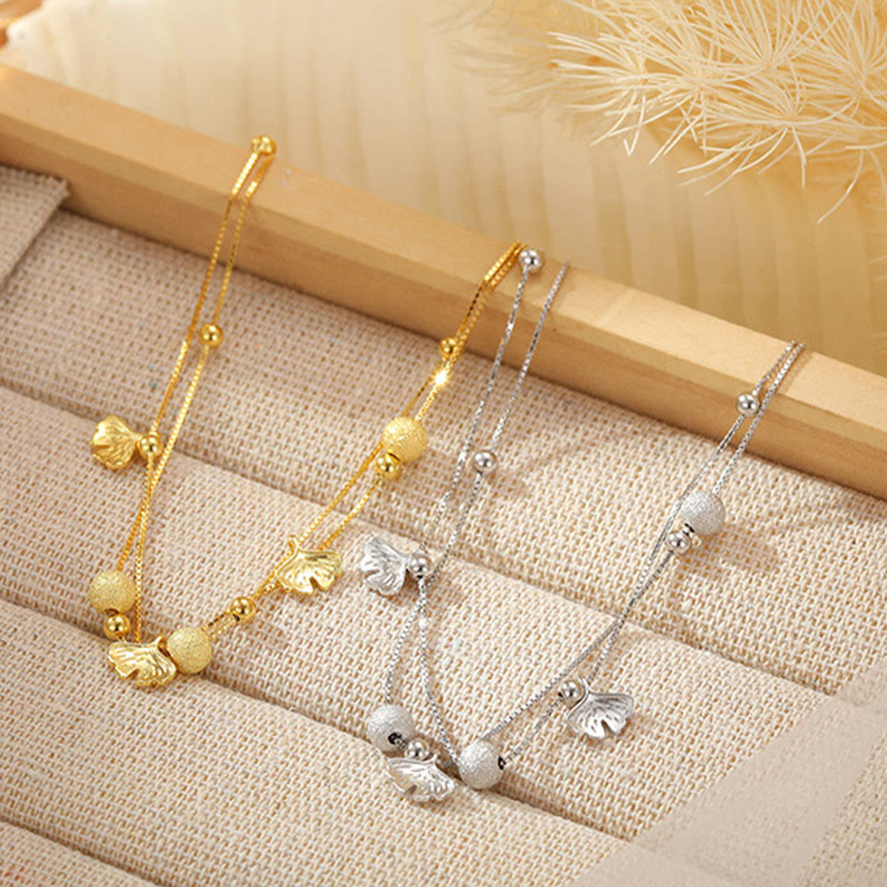 Buddha Stones925スターリングシルバー イチョウ葉 二重保護アンクレット - image 1