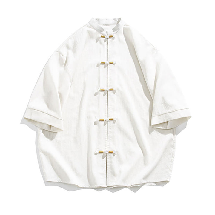 Buddha Stonesピュアカラー フロッグボタン 半袖 リネン メンズシャツ - image 7