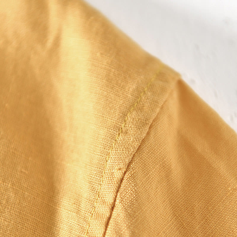 Buddha Stones夏 スタンドカラー 半袖 コットンリネン ハーフボタン メンズシャツ - image 15