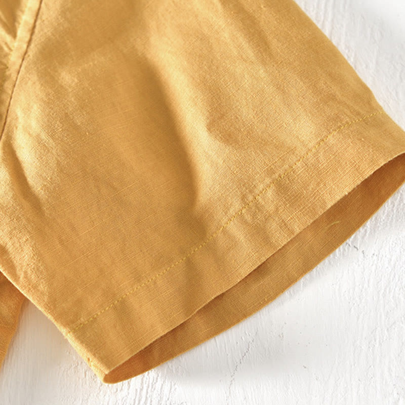 Buddha Stones夏 スタンドカラー 半袖 コットンリネン ハーフボタン メンズシャツ - image 17