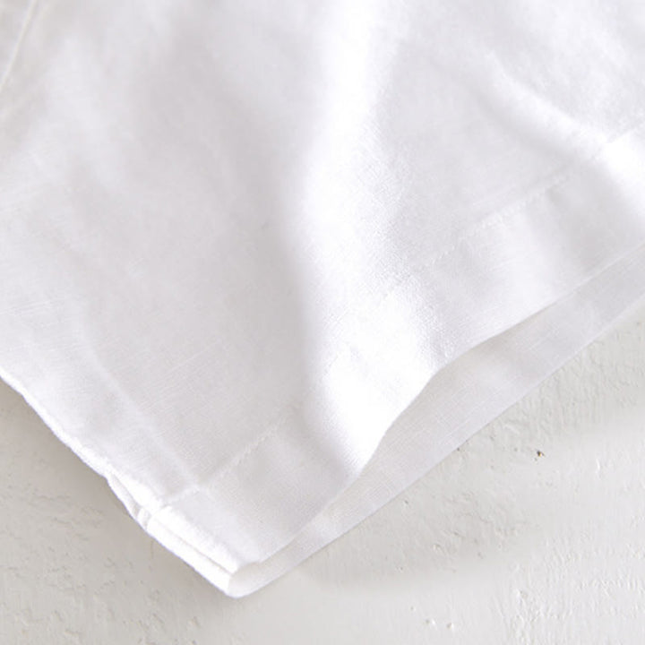 Buddha Stones夏 スタンドカラー 半袖 コットンリネン ハーフボタン メンズシャツ - image 11