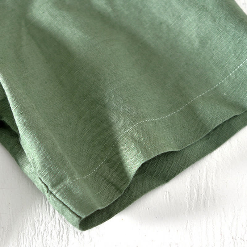 Buddha Stones夏 スタンドカラー 半袖 コットンリネン ハーフボタン メンズシャツ - image 4