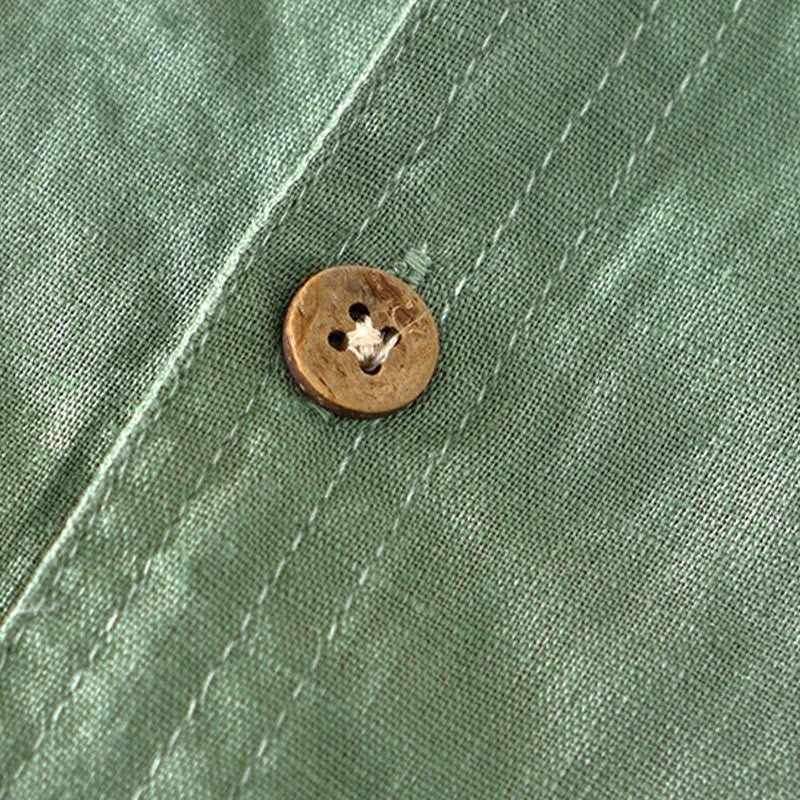 Buddha Stones夏 スタンドカラー 半袖 コットンリネン ハーフボタン メンズシャツ - image 3