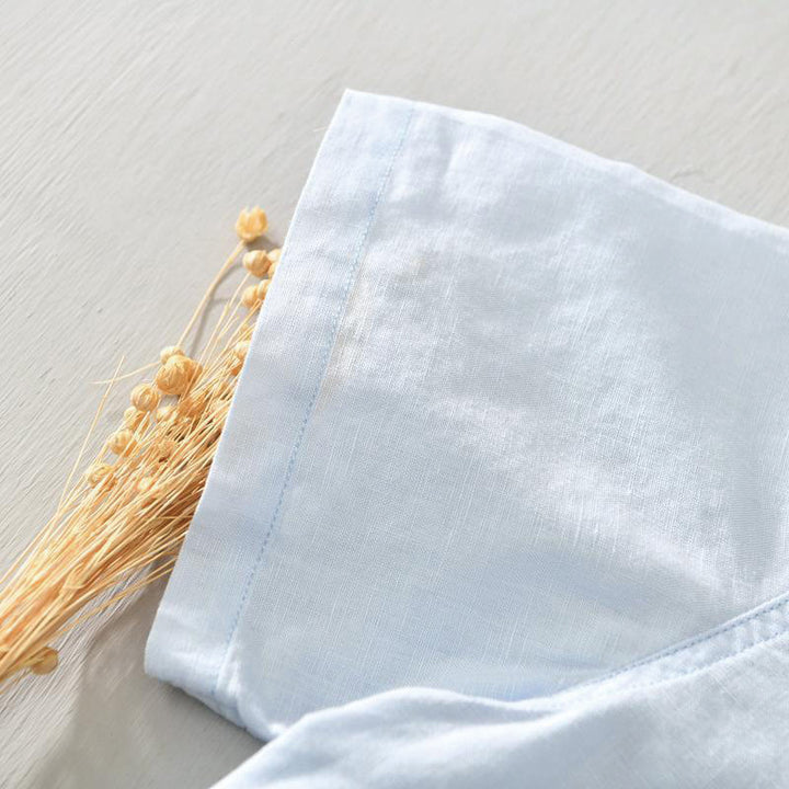 Buddha Stonesカジュアルシンプルデザイン半袖コットンリネンハーフボタンメンズシャツ - image 14