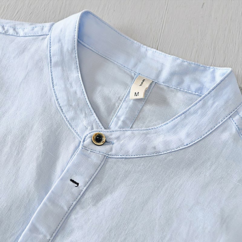 Buddha Stonesカジュアルシンプルデザイン半袖コットンリネンハーフボタンメンズシャツ - image 11