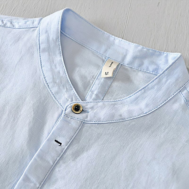 Buddha Stonesカジュアルシンプルデザイン半袖コットンリネンハーフボタンメンズシャツ - image 11