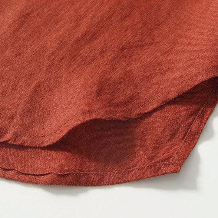 Buddha Stonesデイリーフロッグボタンスタンドカラー半袖リネンメンズシャツ - image 26