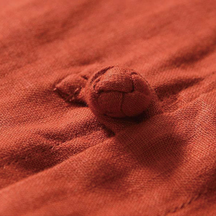 Buddha Stonesデイリーフロッグボタンスタンドカラー半袖リネンメンズシャツ - image 25