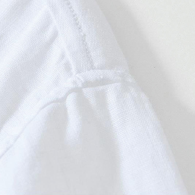 Buddha Stonesデイリーフロッグボタンスタンドカラー半袖リネンメンズシャツ - image 8