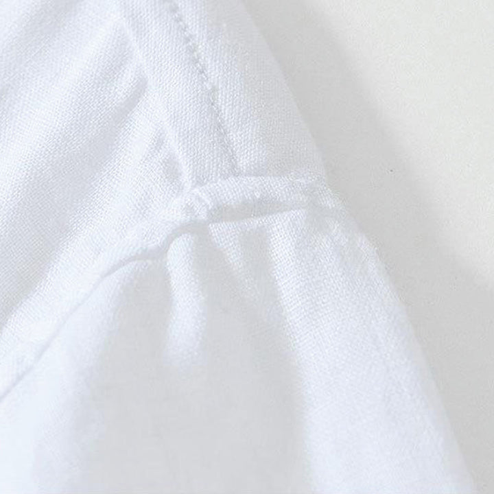 Buddha Stonesデイリーフロッグボタンスタンドカラー半袖リネンメンズシャツ - image 8