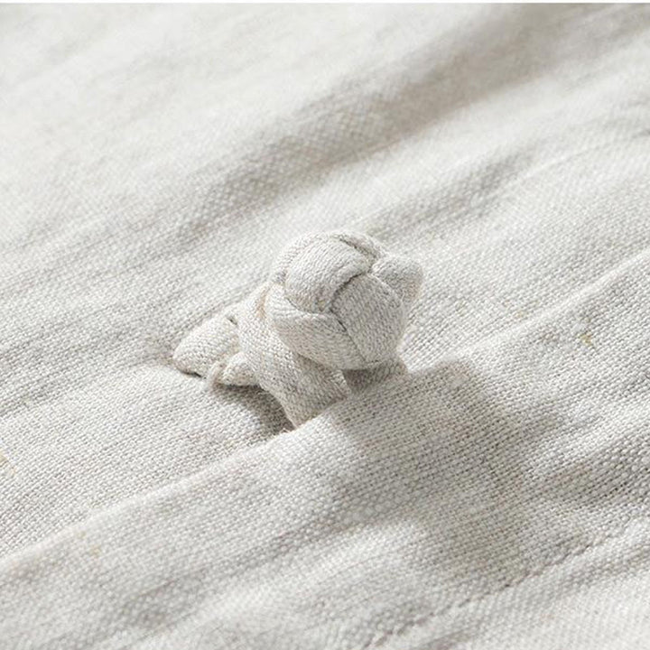 Buddha Stonesデイリーフロッグボタンスタンドカラー半袖リネンメンズシャツ - image 15