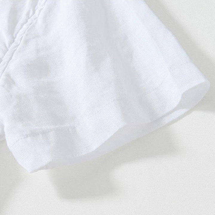 Buddha Stonesデイリーフロッグボタンスタンドカラー半袖リネンメンズシャツ - image 10