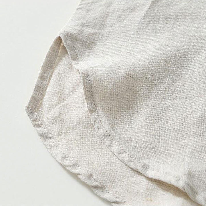 Buddha Stonesデイリーフロッグボタンスタンドカラー半袖リネンメンズシャツ - image 17