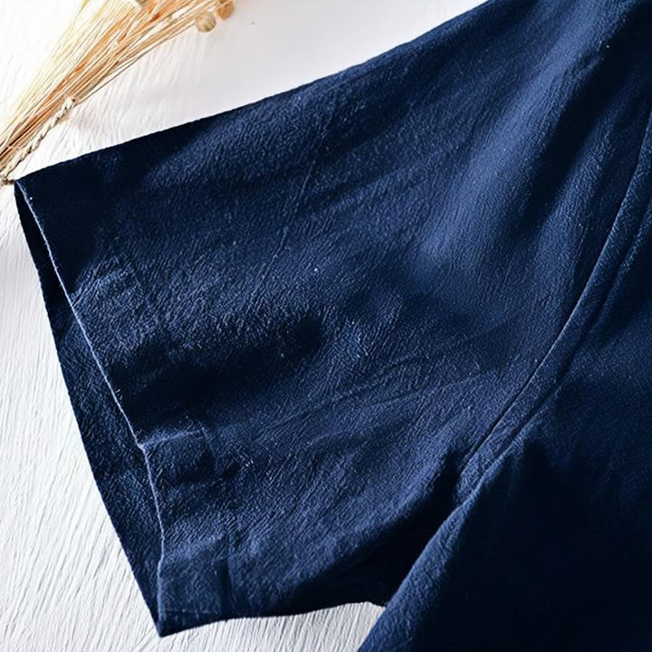 Buddha Stonesカエルボタン マンダリンカラー 刺繍 コットンリネン 半袖 メンズシャツ - image 6