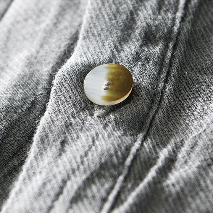 Buddha Stonesカジュアル 無地 ラペル ラミー リネン ハーフボタン メンズ シャツ - image 10