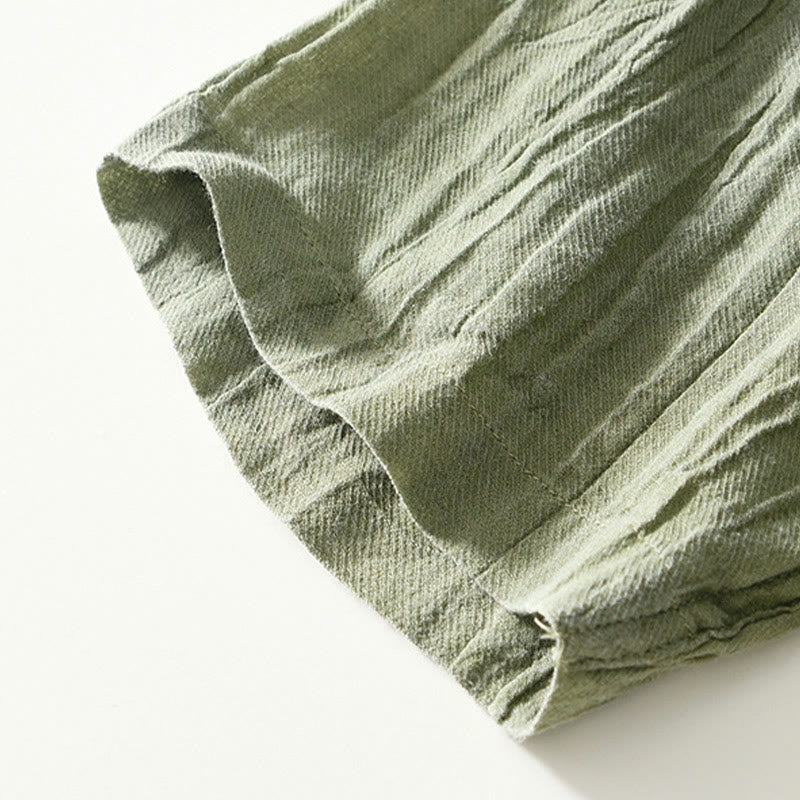 Buddha Stonesカジュアル 無地 ラペル ラミー リネン ハーフボタン メンズ シャツ - image 22