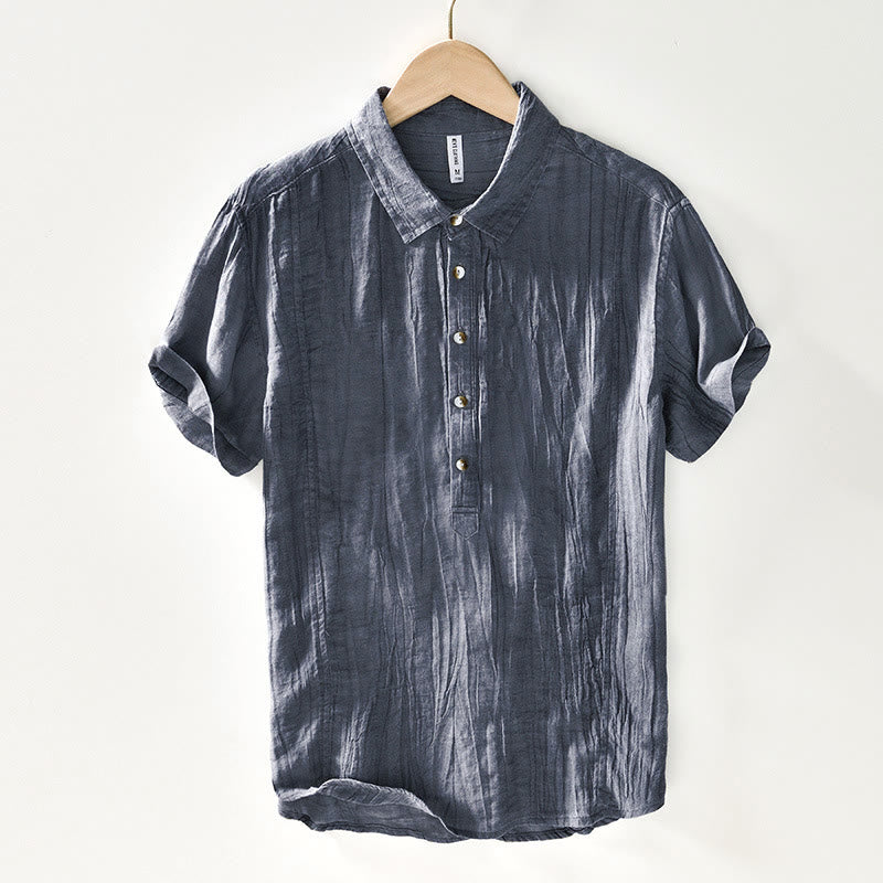 Buddha Stonesカジュアル 無地 ラペル ラミー リネン ハーフボタン メンズ シャツ - スレートグレー - US/UK/AU44、 EU54 (4XL) - image 14