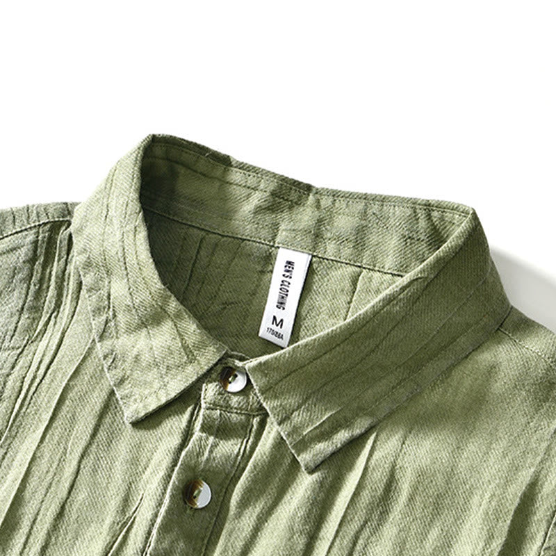 Buddha Stonesカジュアル 無地 ラペル ラミー リネン ハーフボタン メンズ シャツ - image 20