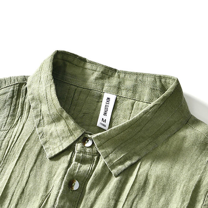 Buddha Stonesカジュアル 無地 ラペル ラミー リネン ハーフボタン メンズ シャツ - image 20