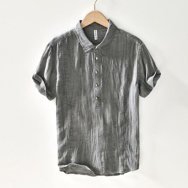 Buddha Stonesカジュアル 無地 ラペル ラミー リネン ハーフボタン メンズ シャツ - ライトスレートグレー - US/UK/AU44、 EU54 (4XL) - image 7