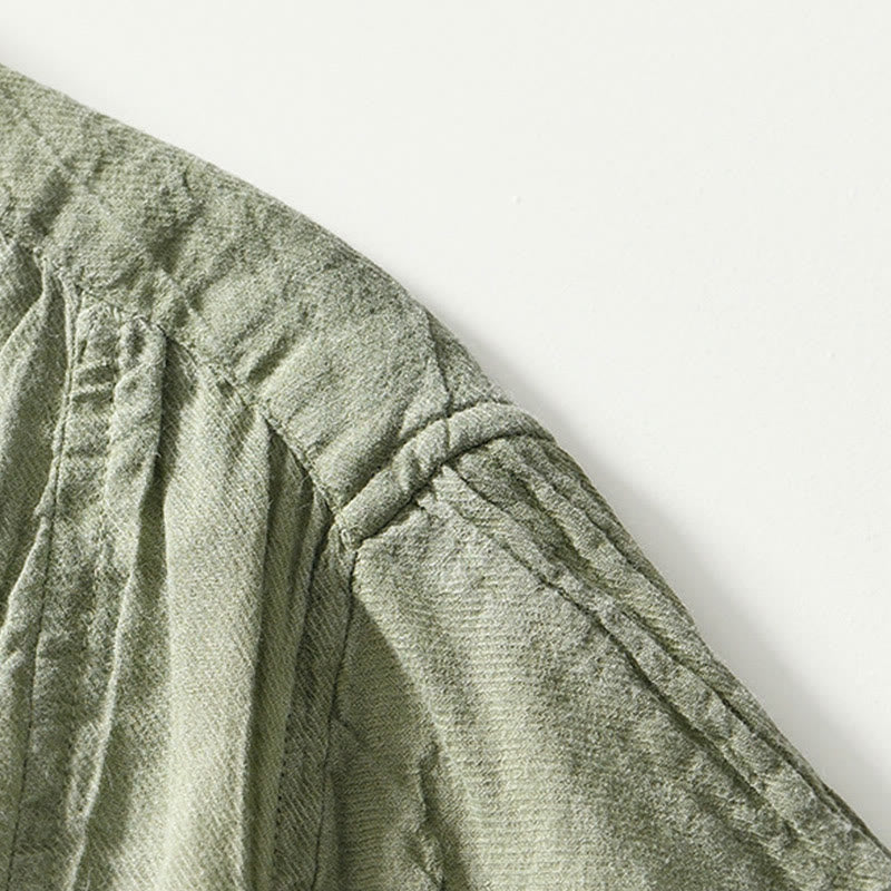 Buddha Stonesカジュアル 無地 ラペル ラミー リネン ハーフボタン メンズ シャツ - image 23