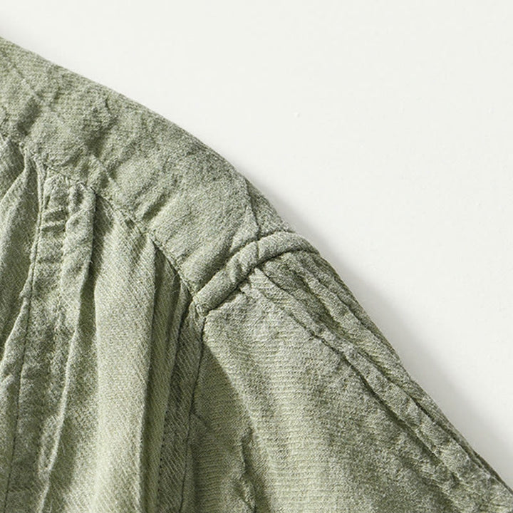 Buddha Stonesカジュアル 無地 ラペル ラミー リネン ハーフボタン メンズ シャツ - image 23