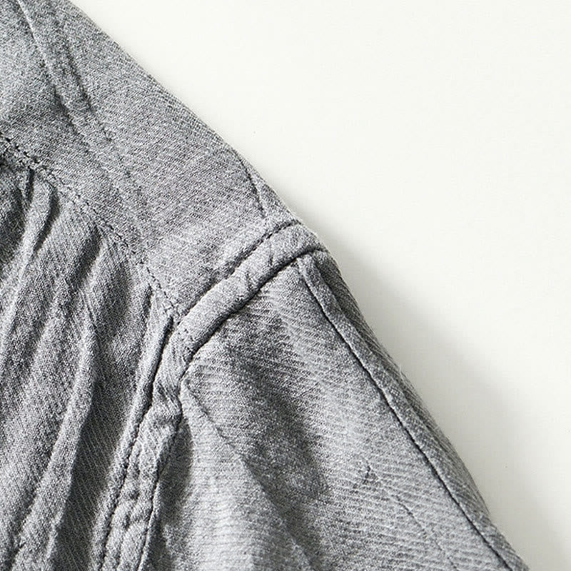 Buddha Stonesカジュアル 無地 ラペル ラミー リネン ハーフボタン メンズ シャツ - image 13