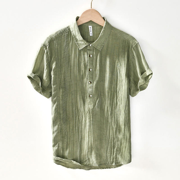Buddha Stonesカジュアル 無地 ラペル ラミー リネン ハーフボタン メンズ シャツ - 黄緑 - US/UK/AU44、 EU54 (4XL) - image 19