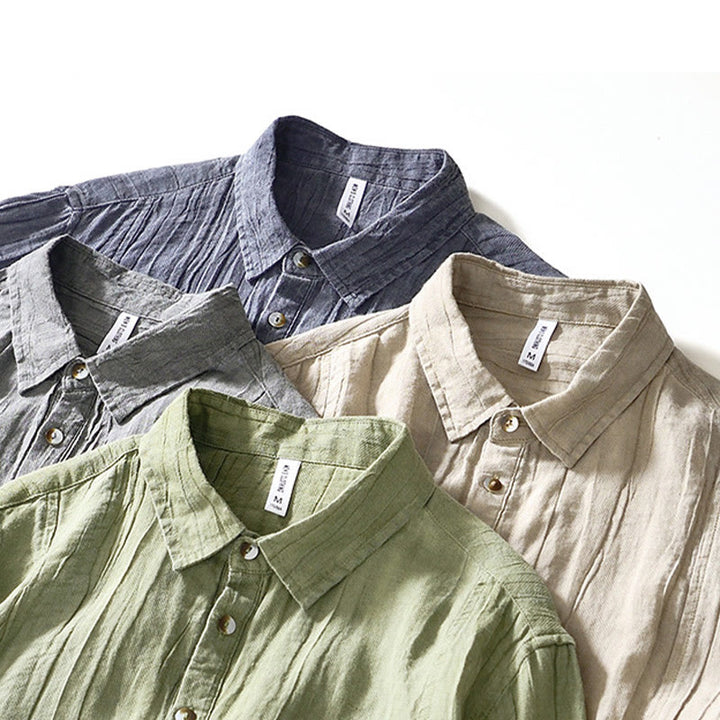 Buddha Stonesカジュアル 無地 ラペル ラミー リネン ハーフボタン メンズ シャツ - image 25